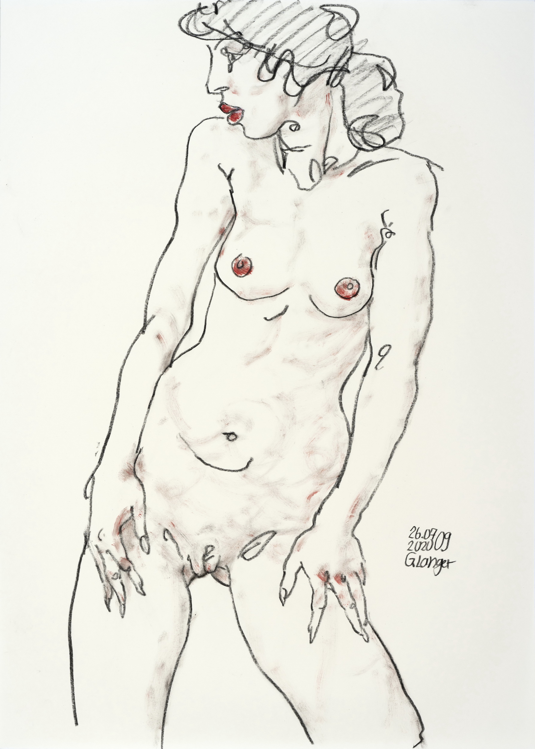 Gunter Langer, Stehender Mädchenakt, 2020, Zeichenpapier, 71 x 51 cm